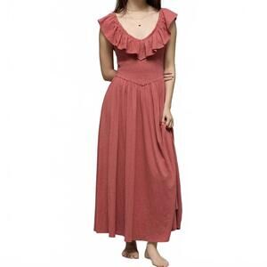 AE 100% Cotton Sunchaser Knit Drop Waist Midi Dress American Eagle Pink NWT XL